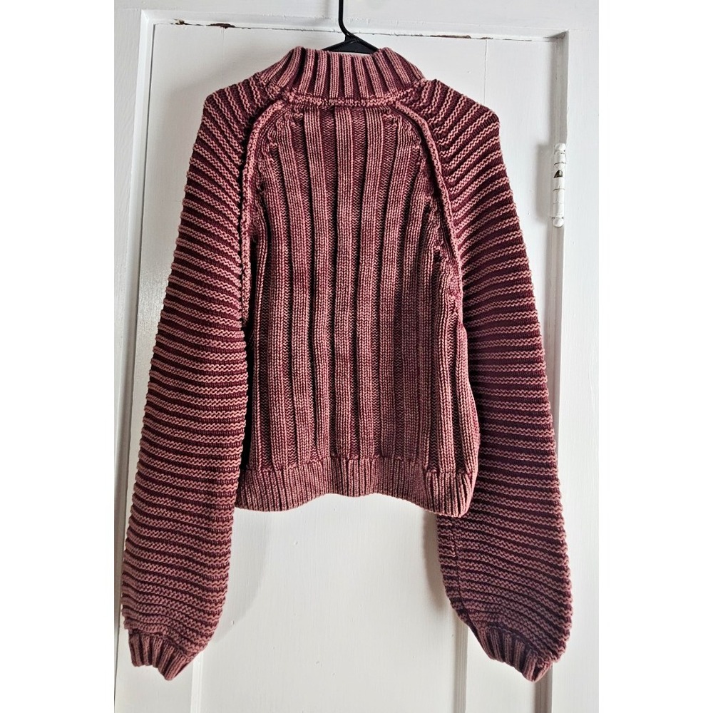 FREE PEOPLE sweetheart sweater mockneck ballon sleeve chunky cotton woman S - Picture 3 of 9